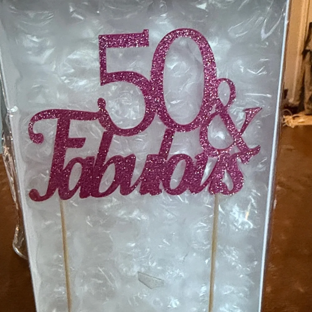 Glittery Pink 50 & Fabulous Cake Topper and Tiara Set